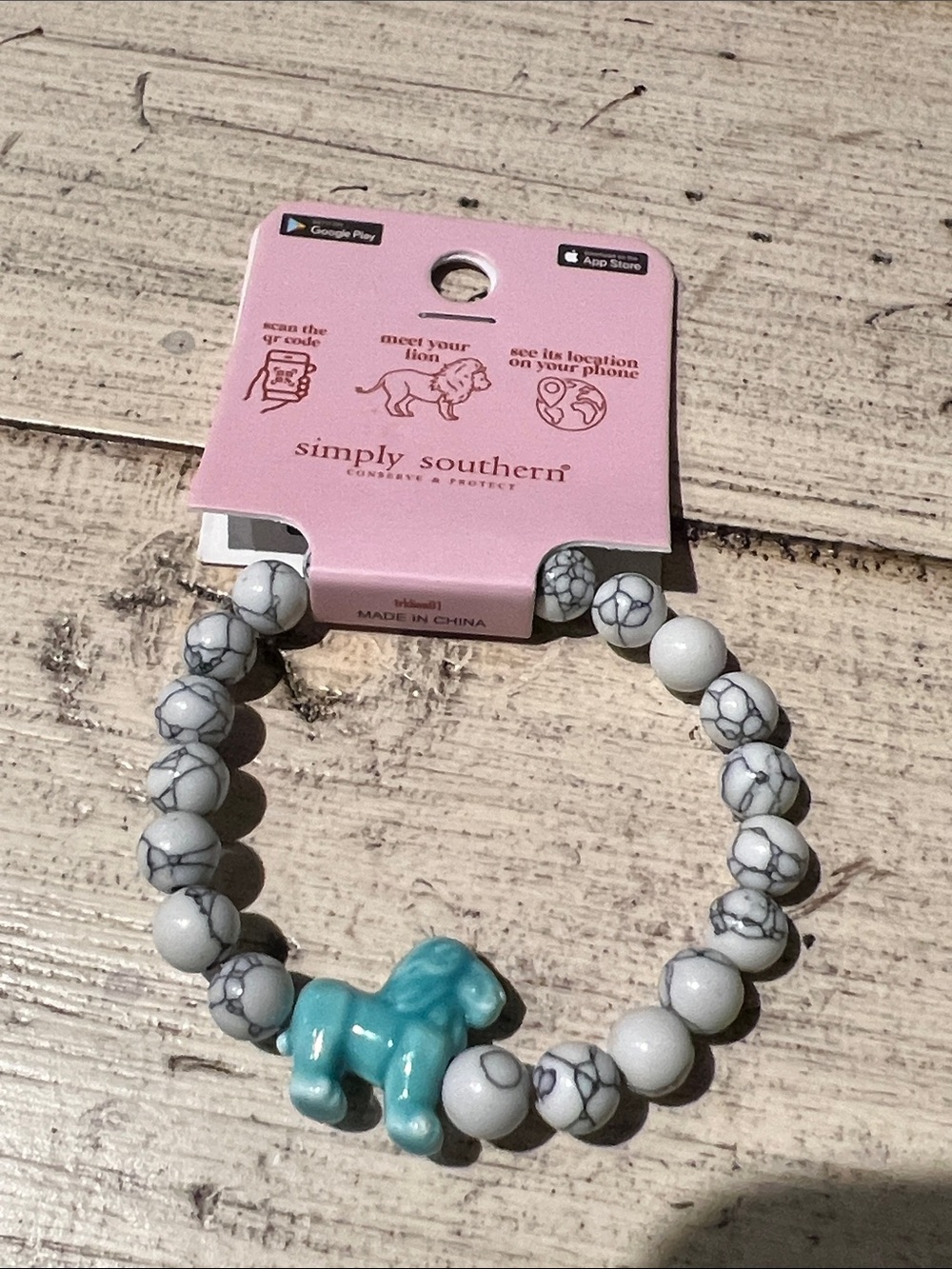 Simply Southern White Marble Bead Bracelet with Turquoise Horse Charm